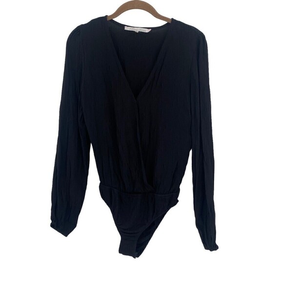 Lovers And Friends Size Small Vision Faux Wrap Long Sleeve V Neck Black Bodysuit - Picture 3 of 12